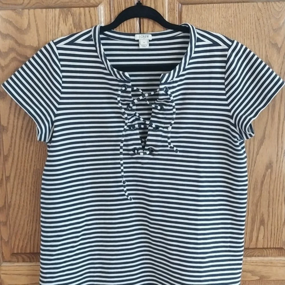 J Crew Women's Size Medium‎ Lace-Up Short Sleeve Striped Knit Dress Black White